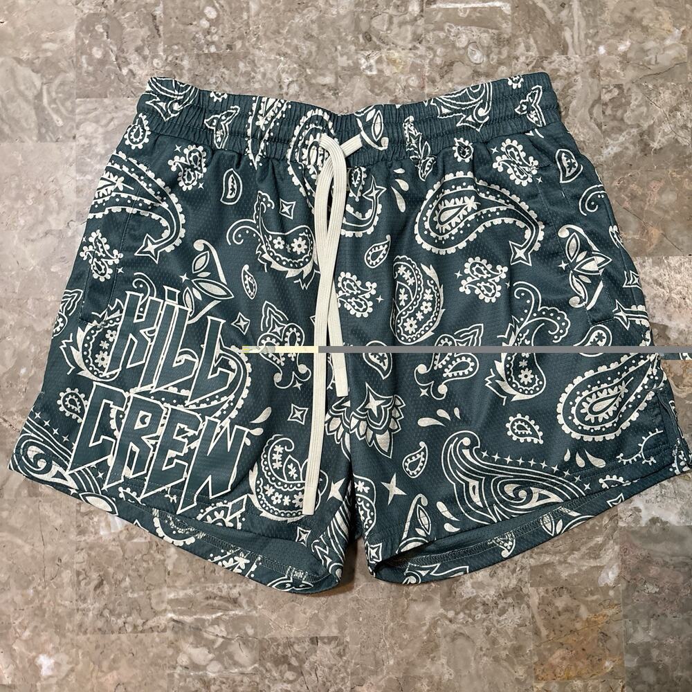 Kill Crew Shorts Mens Large Green Paisley Muay Thai 4” Gym Mesh
